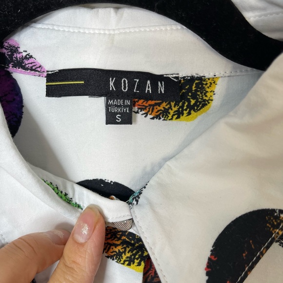 Kocan Multi color Stretchy Cotton Poplin Asymmetrical Hem Button Down Tunic S - Picture 7 of 12